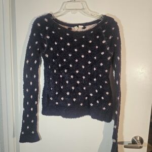 Moth Fuzzy Navy Sweater with Pink Dots